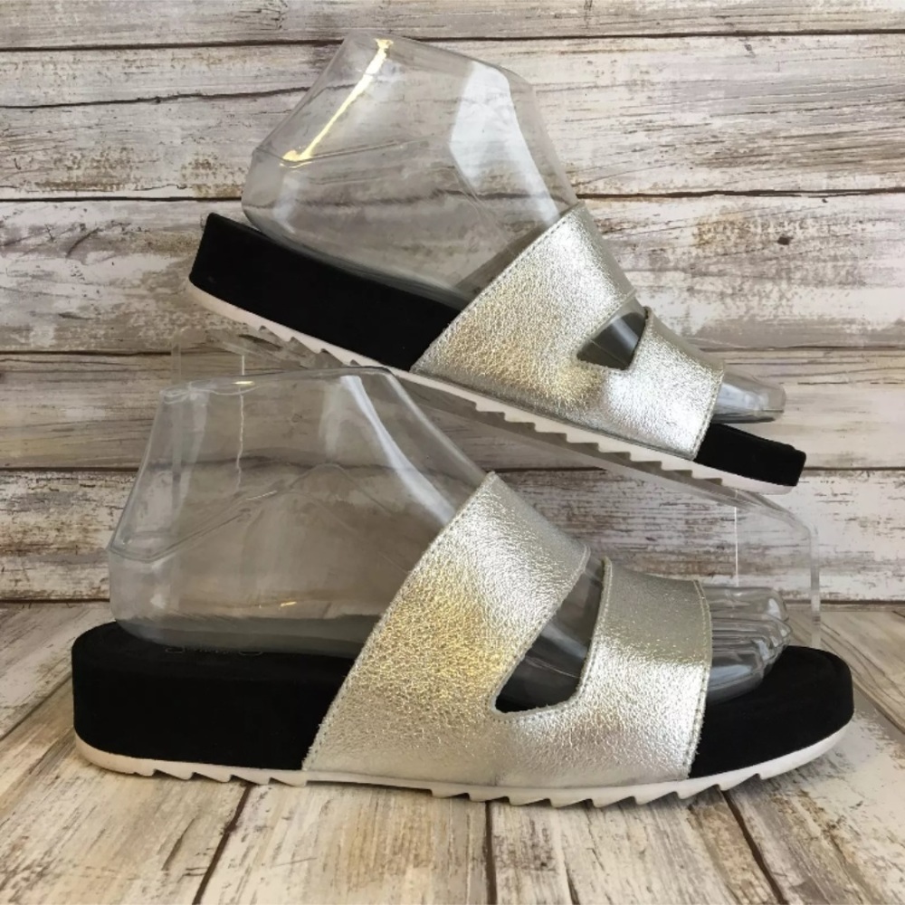 Clarks Sumerset Silver 2 Strap Slide Sandals 6.5M